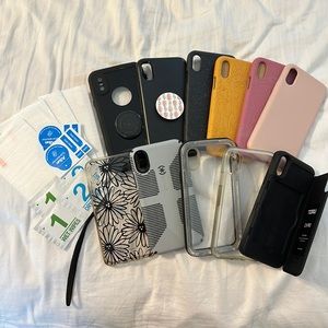 Used Apple iPhone X cases (11) w/ New Tempered Glasses Screen Protectors (4)